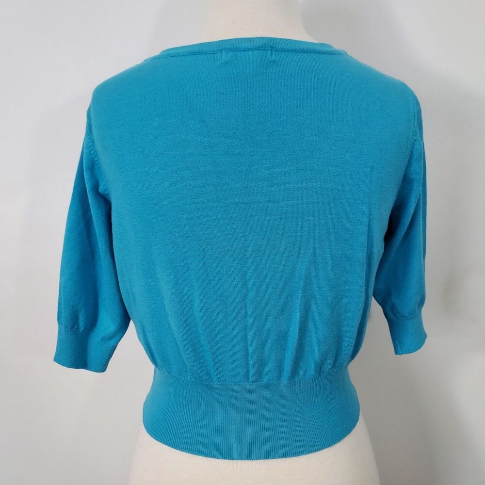 One World Cardigan Shrug Sweater Comfy Soft Button Up Short Sleeve Blue Large - Picture 6 of 12